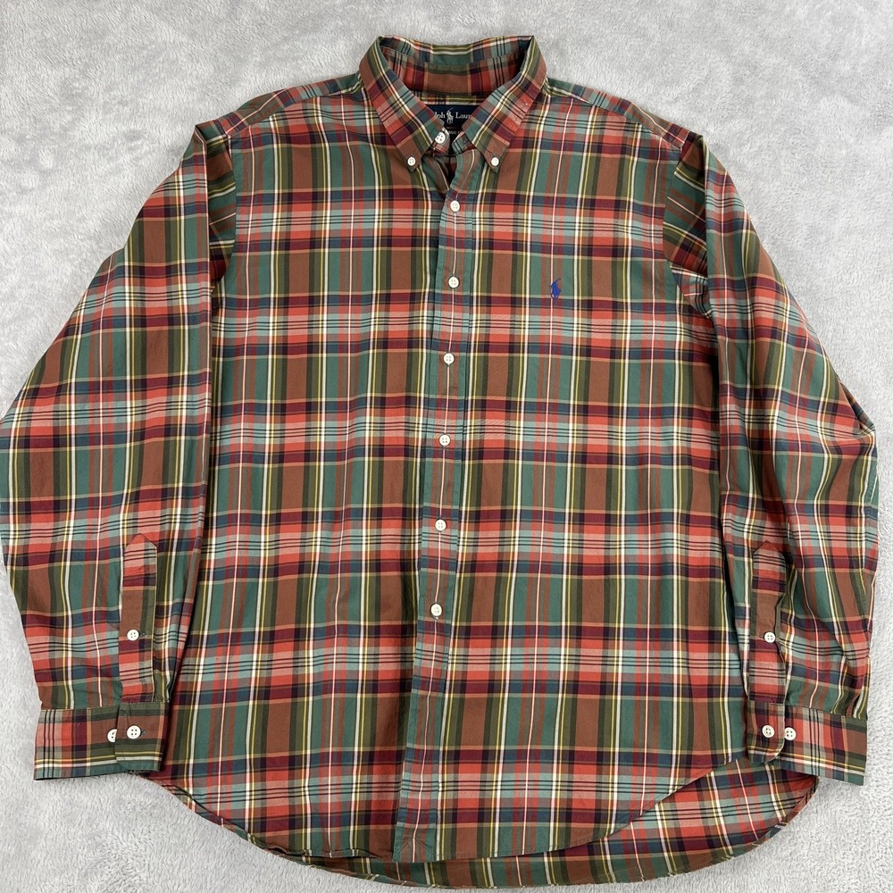 Ralph Lauren Plaid Button Down Shirt XL Multicolor Classic Fit Preppy Cotton